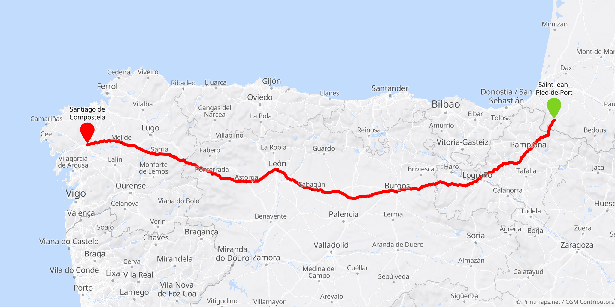 Mapa del Camino Francés
